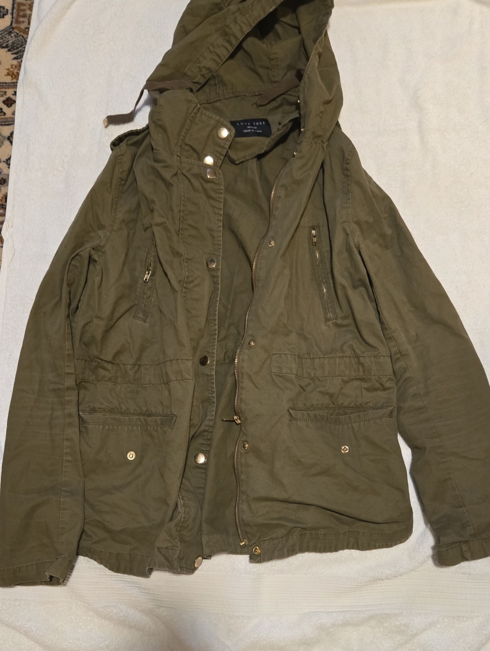Love Tree Olive Green Hooded Field Jacket